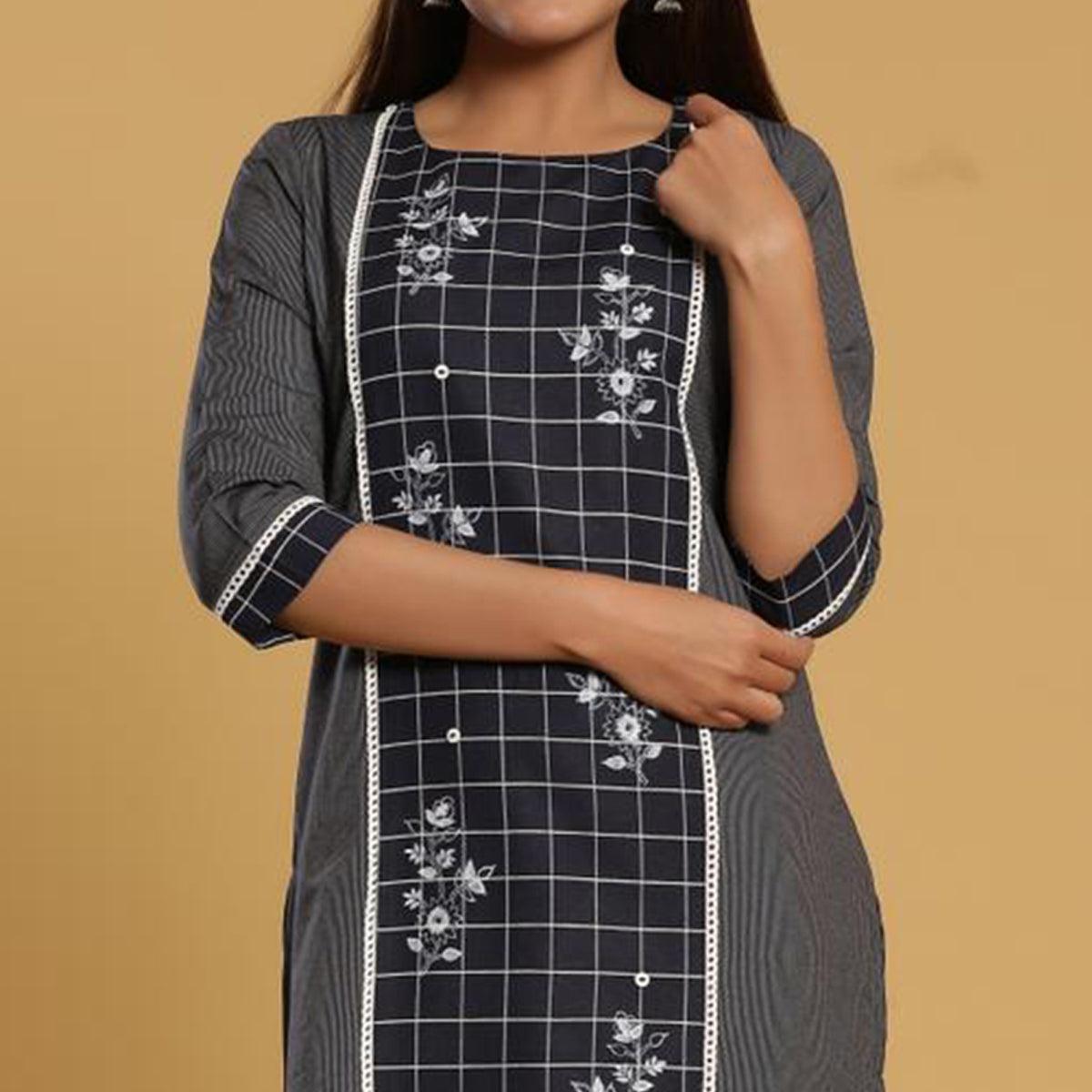 Exotic Dark Grey Colored Casual Wear Printed Cotton Kurti - Peachmode