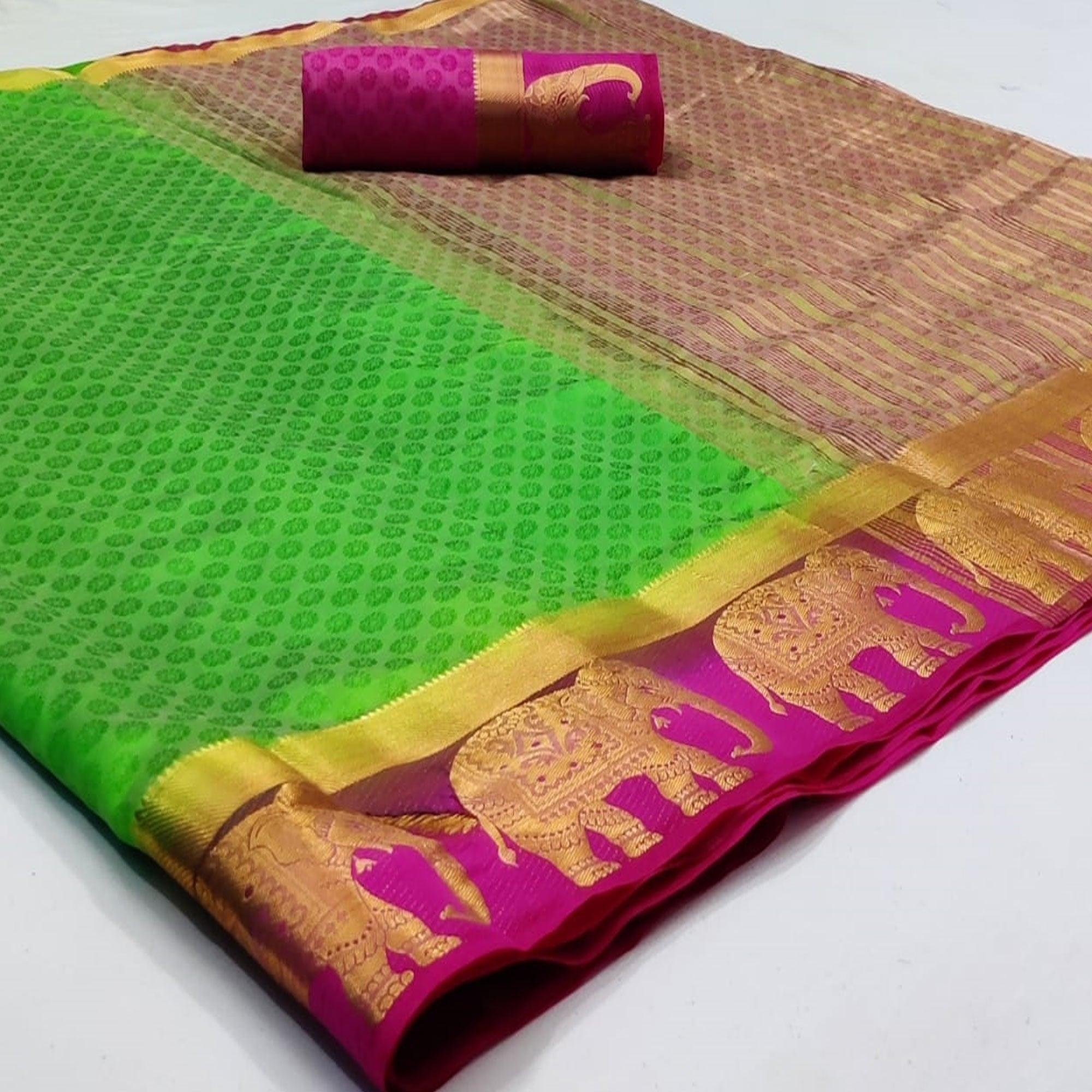 Exotic Green Coloured Festive Wear Woven Art Silk Saree - Peachmode