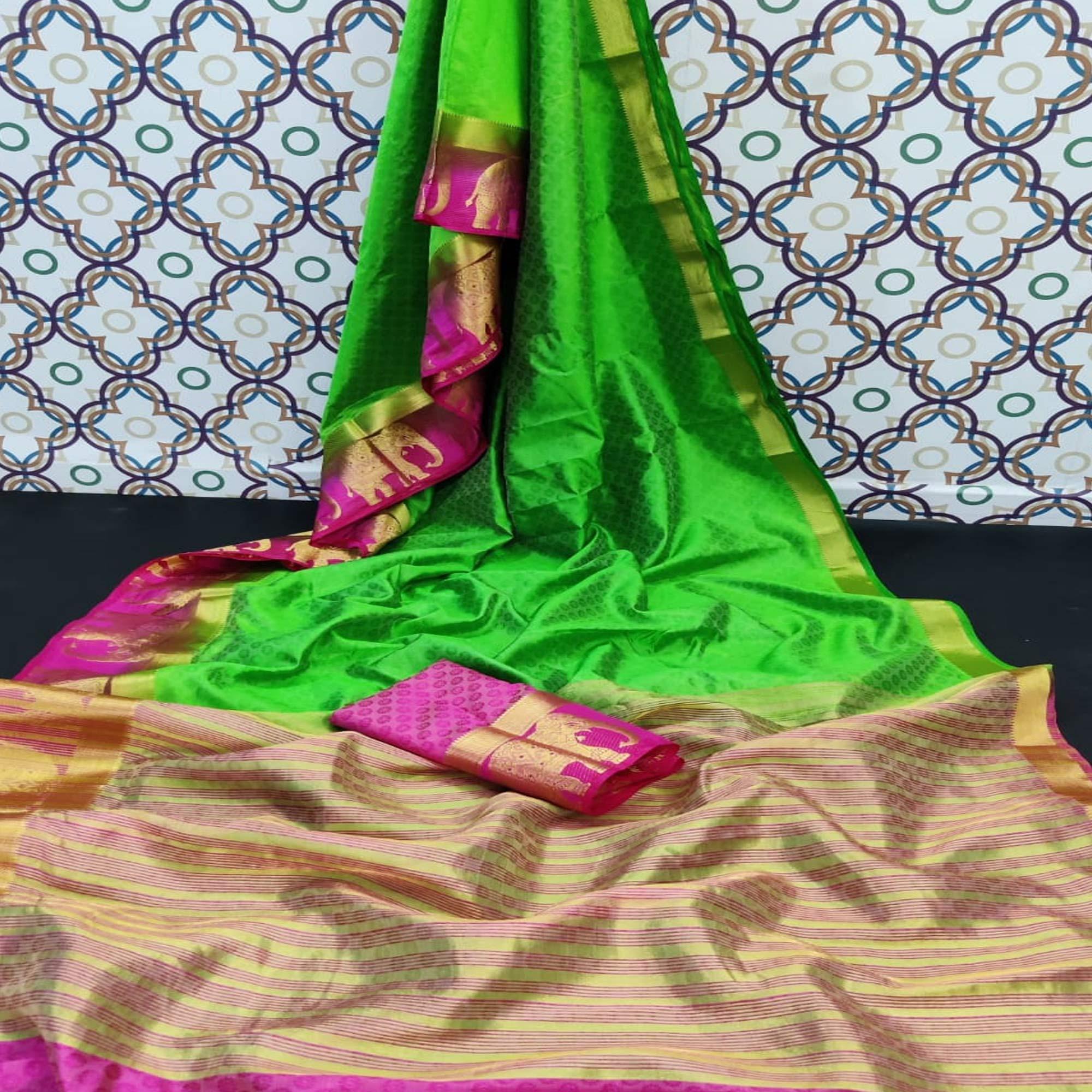 Exotic Green Coloured Festive Wear Woven Art Silk Saree - Peachmode