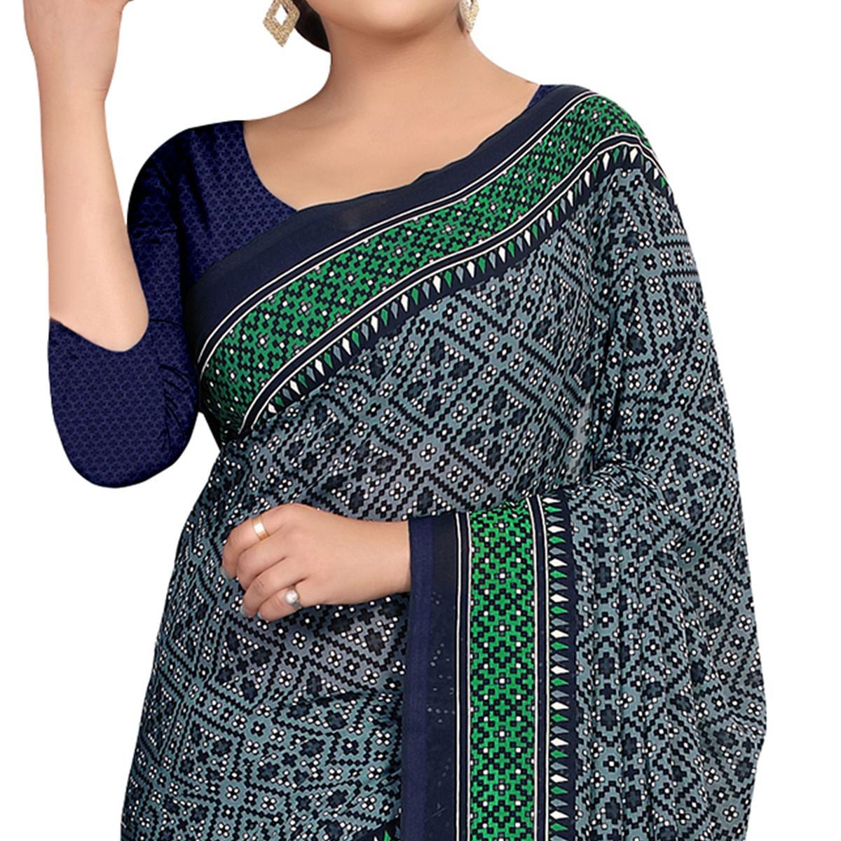 Exotic Grey Colored Casual Wear Printed Georgette Saree - Peachmode