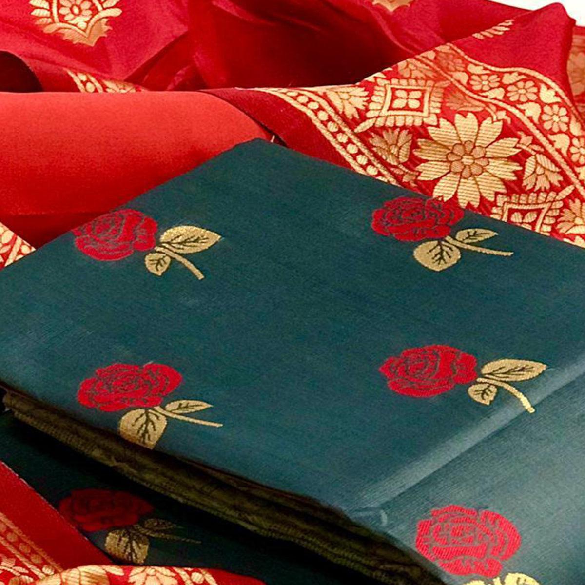 Exotic Grey Colored Casual Woven Banarasi Silk Dress Material - Peachmode