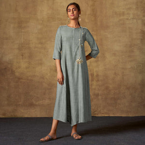 Exotic Grey Colored Party Wear Embroidered Viscose Long Kurti - Peachmode