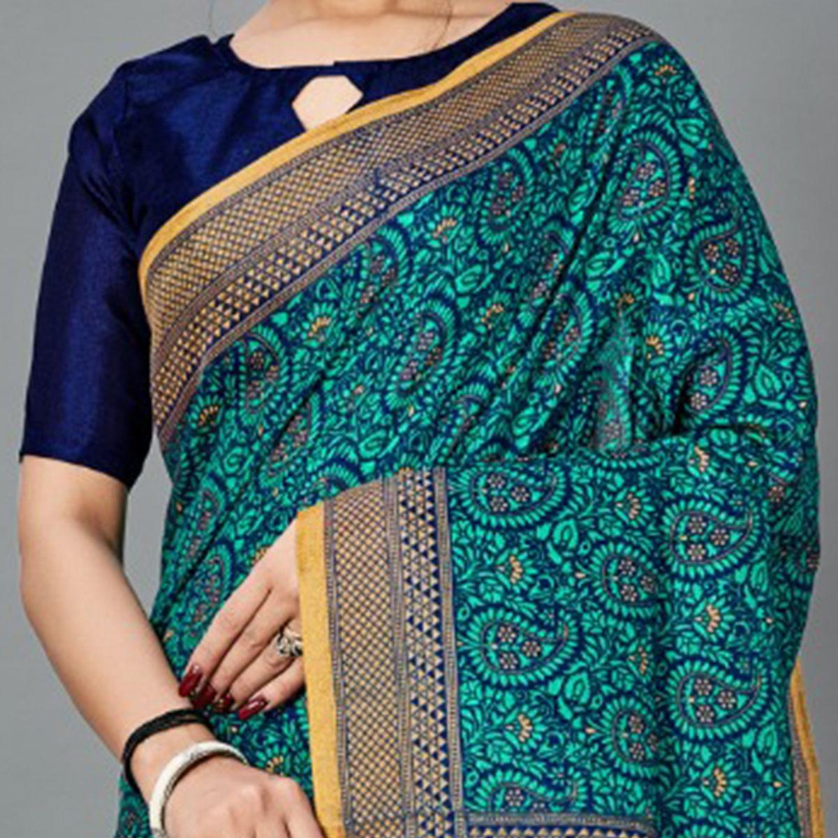 Exotic Light Blue Colored Casual Wear Printed Art Silk Saree - Peachmode