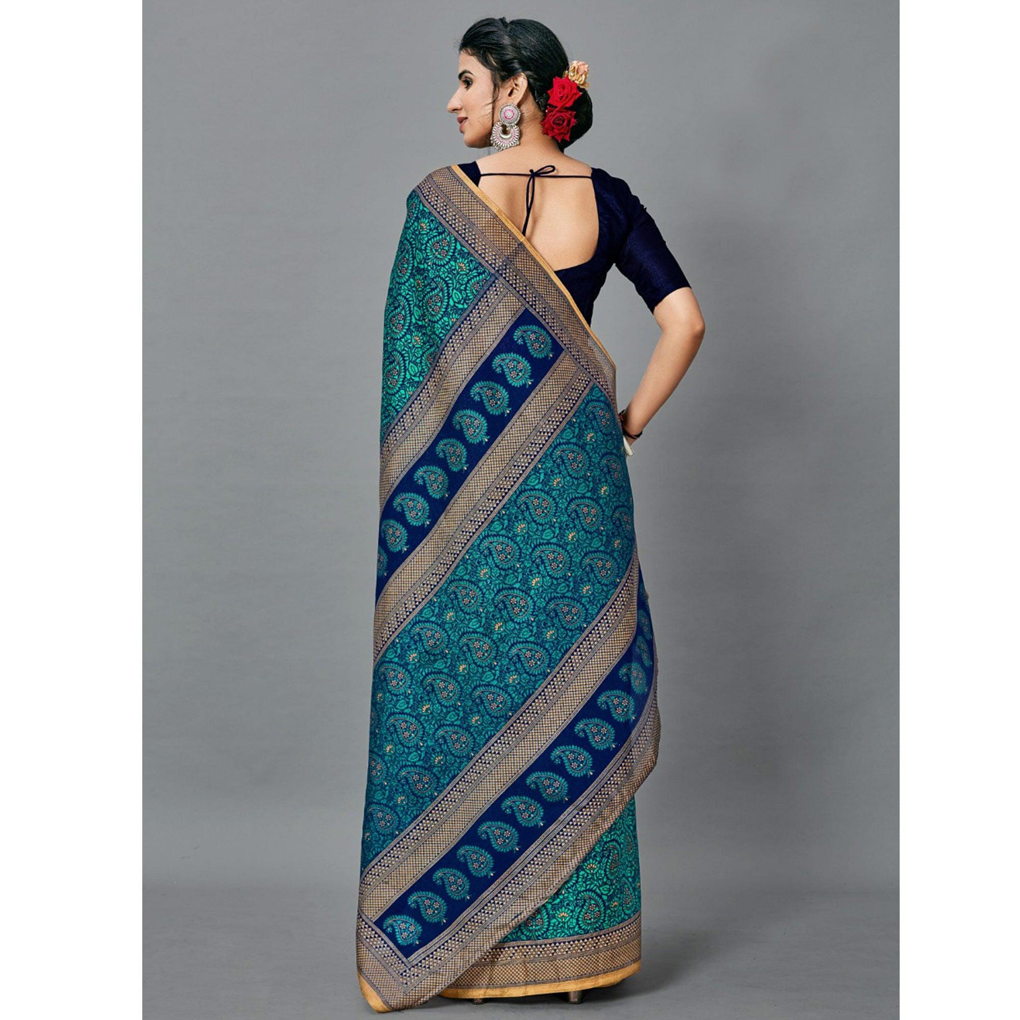 Exotic Light Blue Colored Casual Wear Printed Art Silk Saree - Peachmode