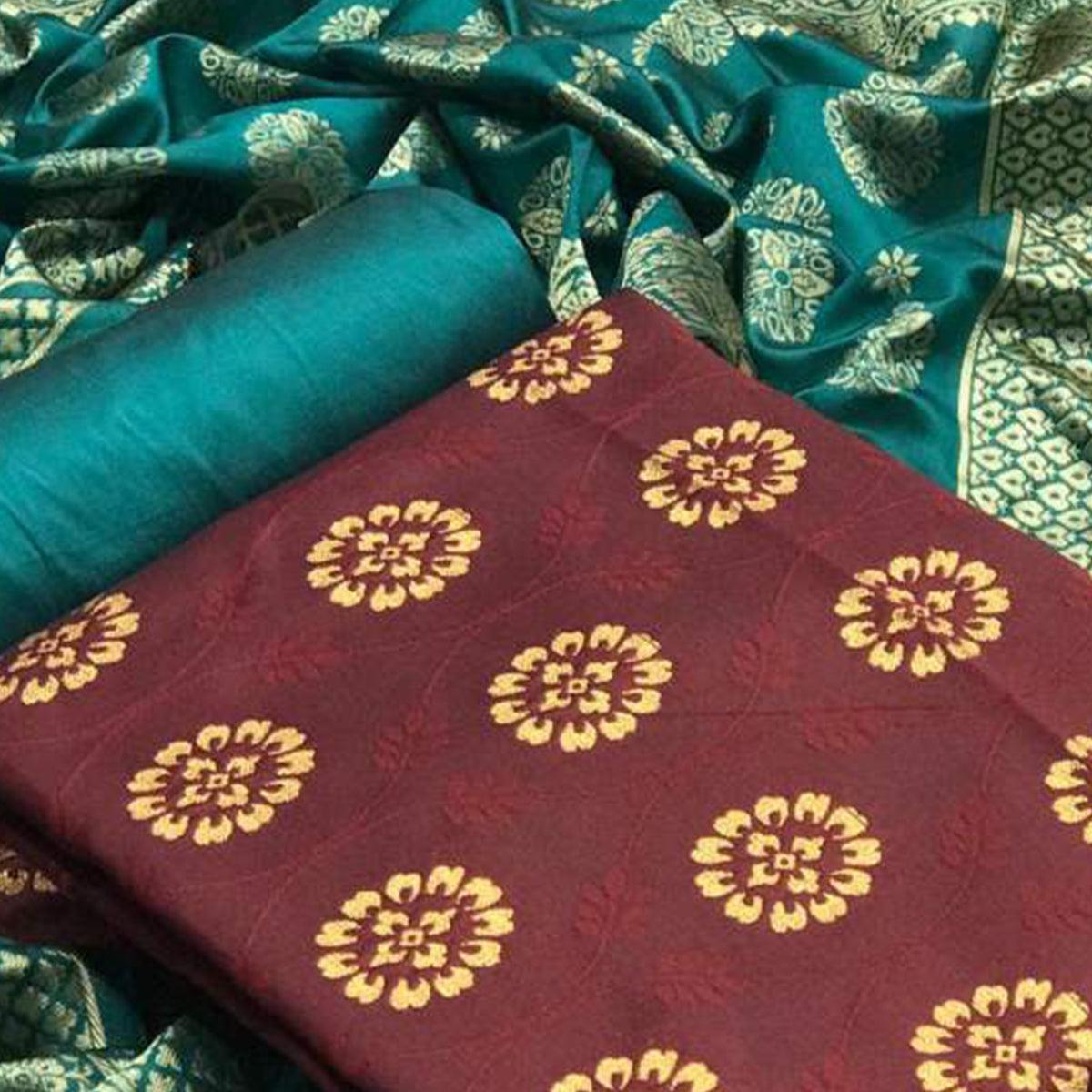 Exotic Maroon Colored Casual Wear Banarasi Silk Dress Material - Peachmode