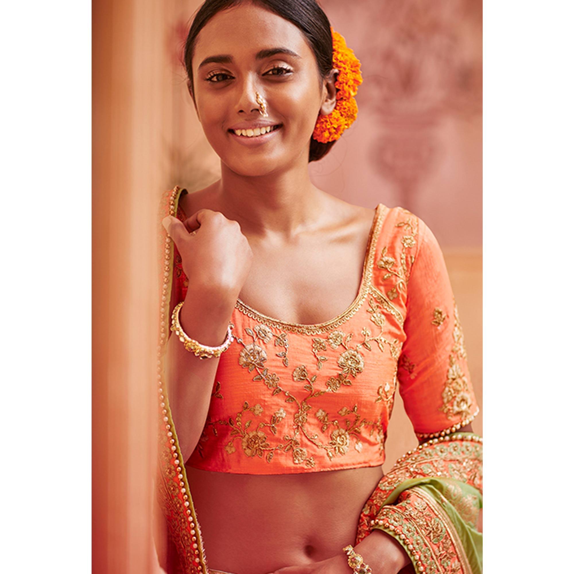 Exotic Multicolored Wedding Wear Pure Silk-Jacquard Lehenga Choli - Peachmode