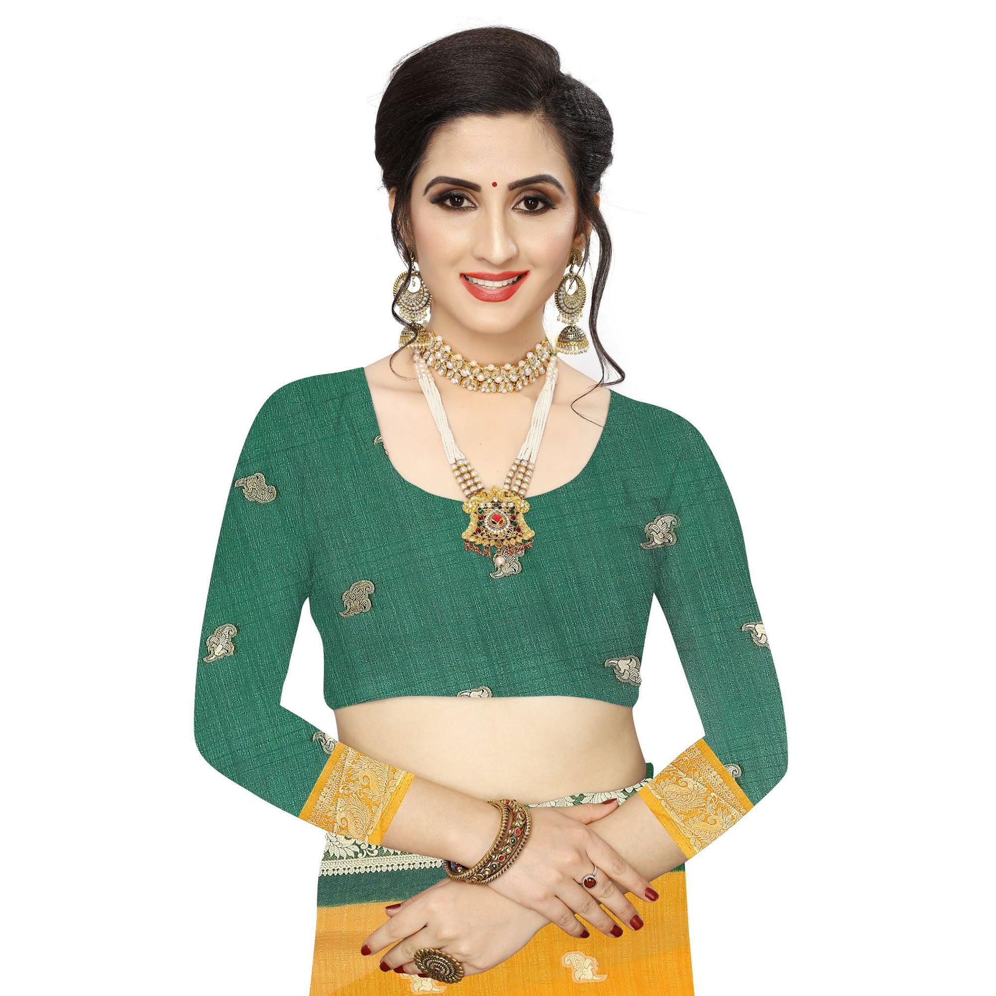 Exotic Mustard Yellow Colored Festive Wear Woven Vichitra Silk Saree - Peachmode