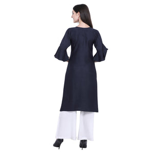 Exotic Navy Blue Colored Casual Wear Embroidered Rayon Kurti-Palazzo Set - Peachmode