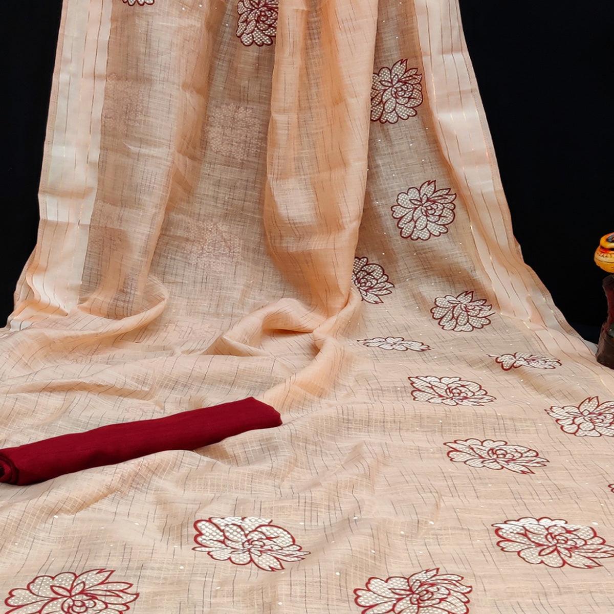 Exotic Orange Coloured Striped Pattern Printed Casual Wear Cotton Saree - Peachmode