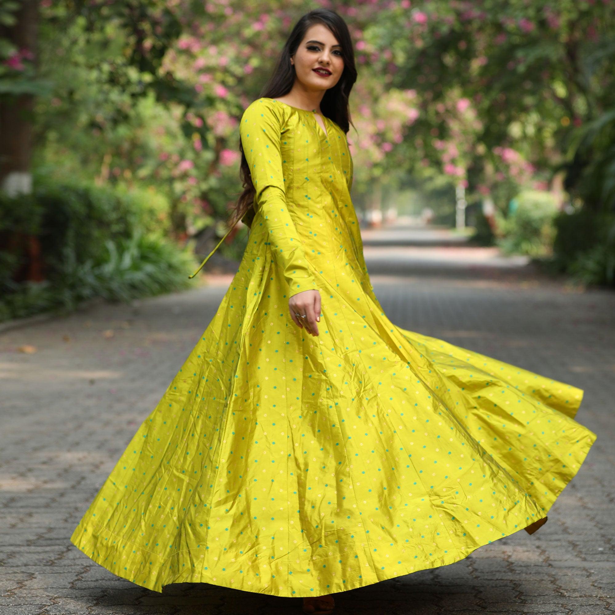 Exotic Parrot Green Colored Partywear Tapetta Gown Exotic Parrot Green Colored Partywear Tapetta Gown