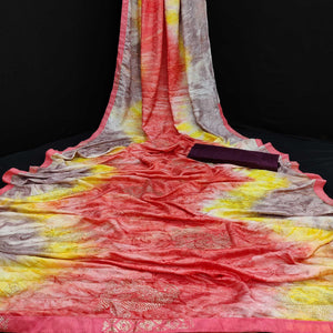 Exotic Peach Colored Embossed Floral Pattern Casual Wear Jacqaurd Dola Silk Saree - Peachmode