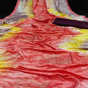 Exotic Peach Colored Embossed Floral Pattern Casual Wear Jacqaurd Dola Silk Saree - Peachmode