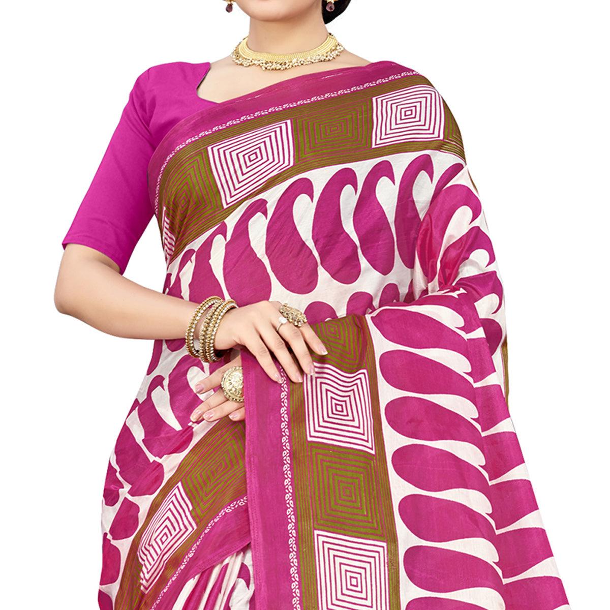 Exotic Pink Colored Casual Wear Printed Cotton Silk Saree - Peachmode