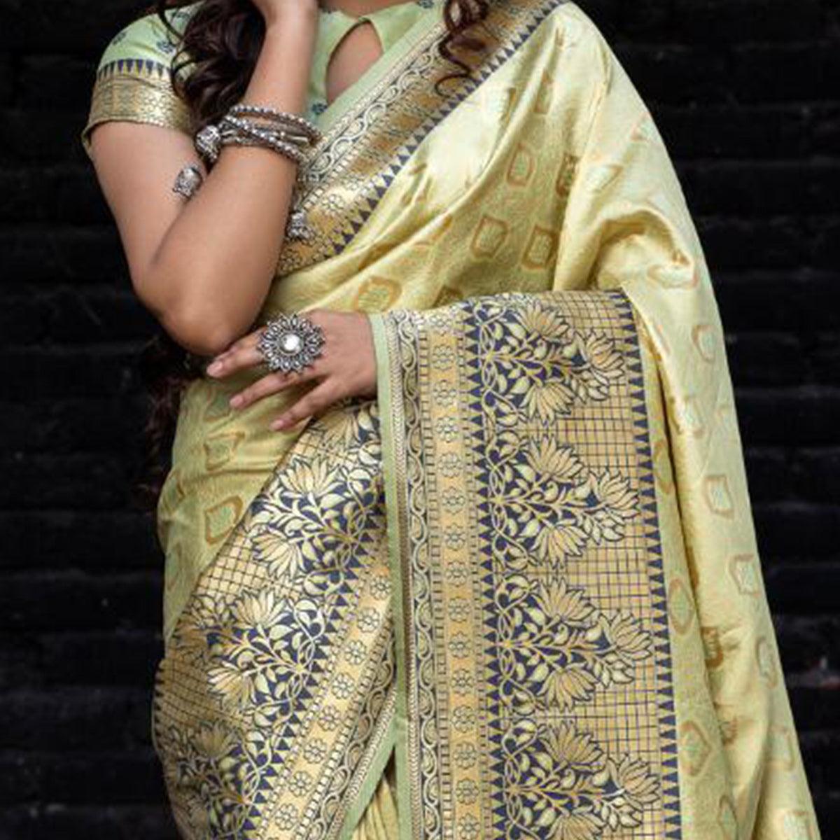 Exotic Pista Colored Festive Wear Woven Banarasi Silk Saree - Peachmode