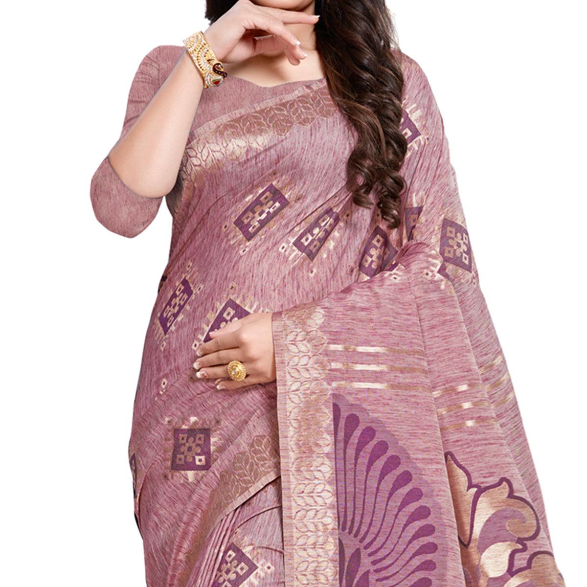 Exotic Purple Colored Festive Wear Woven Silk Blend Saree With Tassles - Peachmode