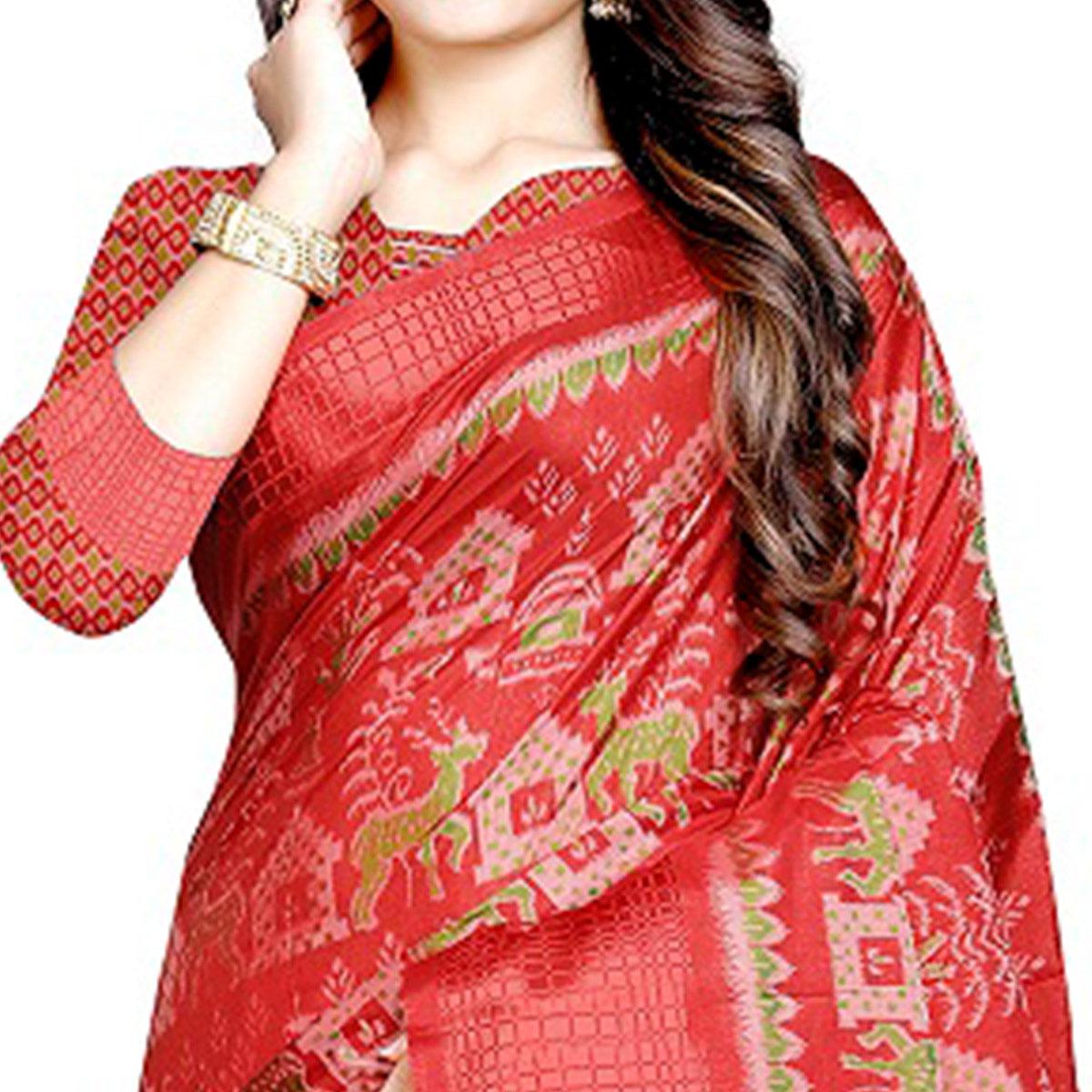 Exotic Red Colored Casual Wear Printed Art Silk Saree - Peachmode