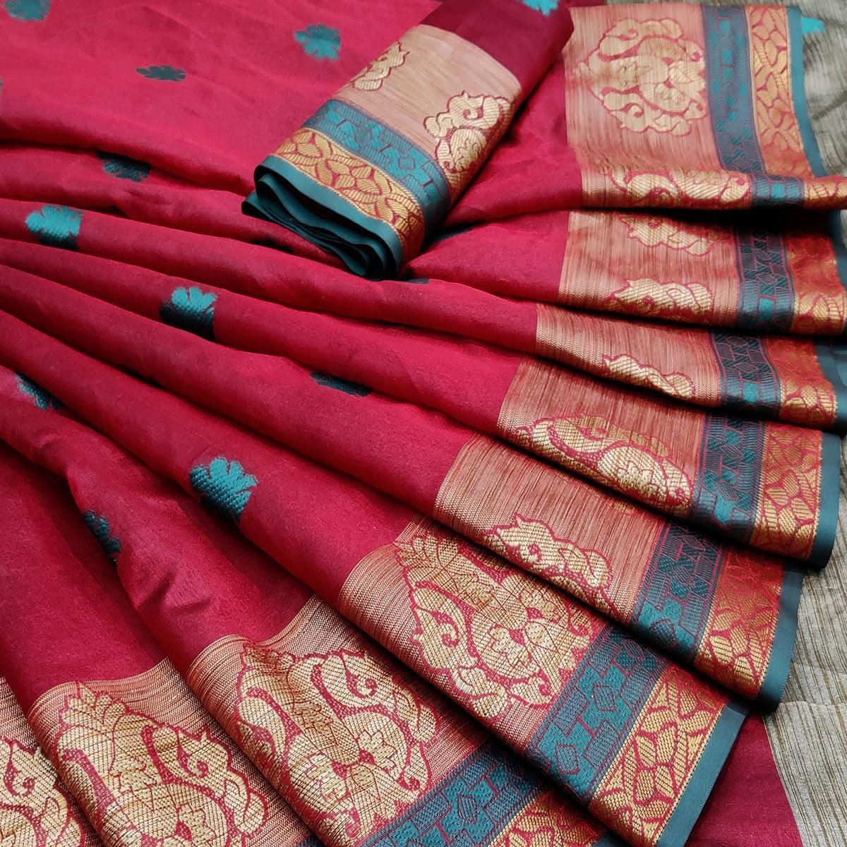 Exotic Red Colored Festive Wear Woven Art Silk Saree - Peachmode