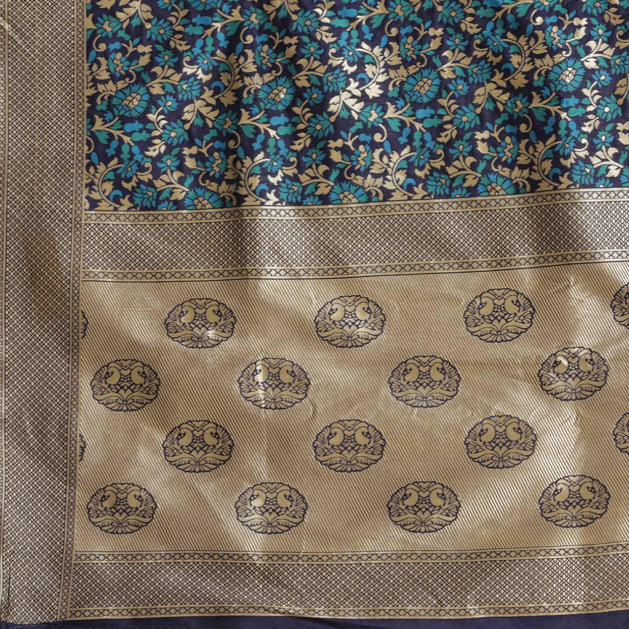 Eye-catching Blue Colored Festive Wear Woven Silk Blend Saree - Peachmode