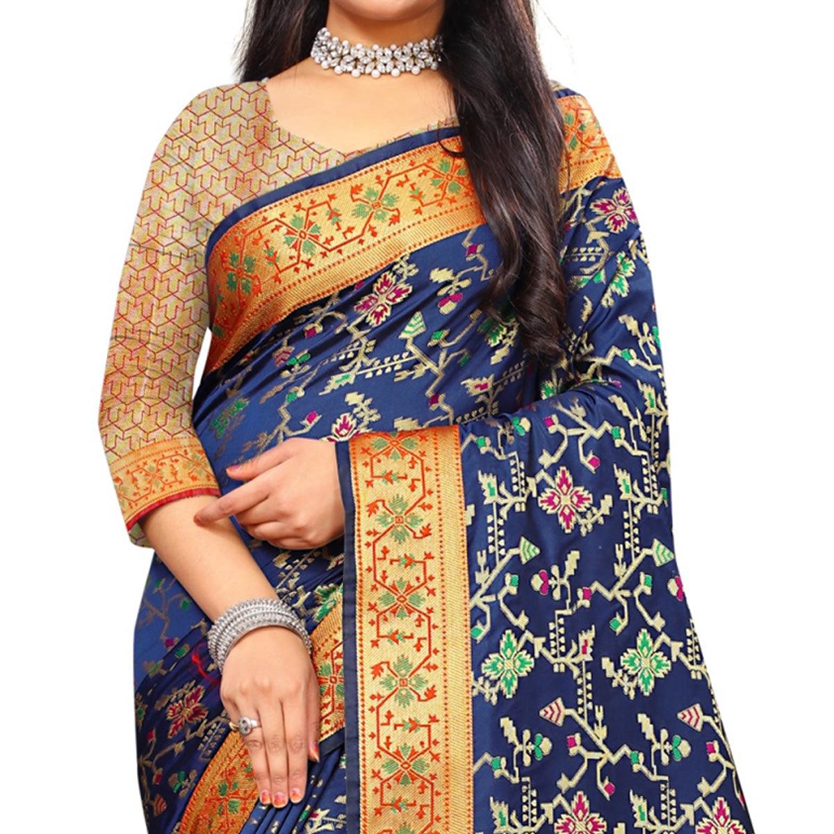 Eye-catching Blue Colored Festive Wear Woven Silk Saree - Peachmode