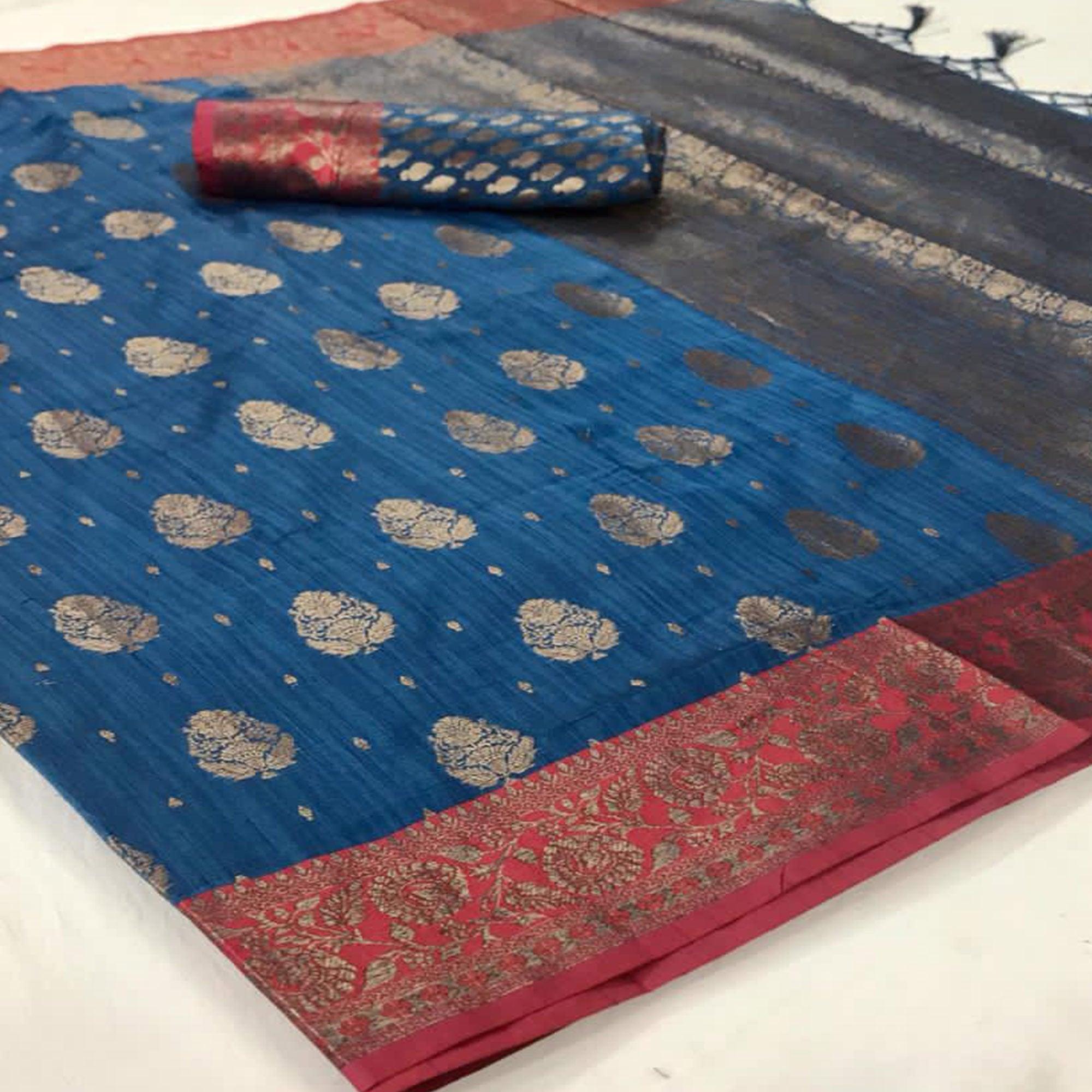 Eye-catching Blue Colored Festive Wear Woven Silk Saree - Peachmode