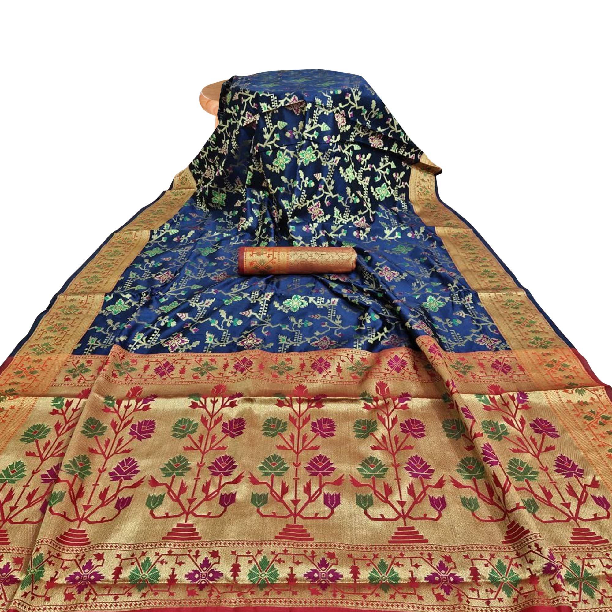Eye-catching Blue Colored Festive Wear Woven Silk Saree - Peachmode