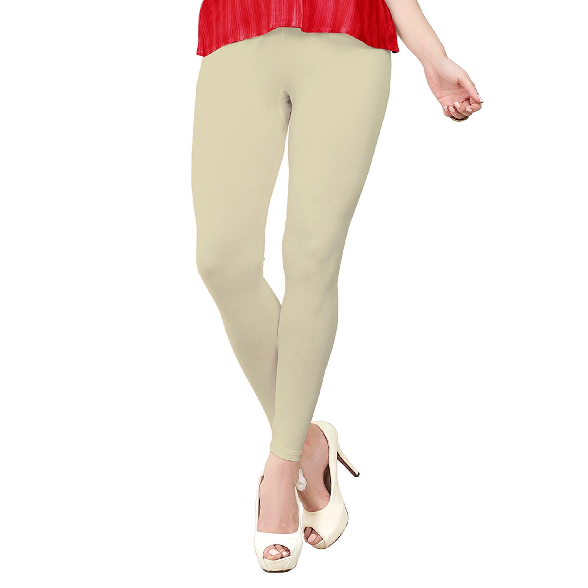 Eye-catching Cream Colored Casual Wear Ankle Length Leggings - Peachmode