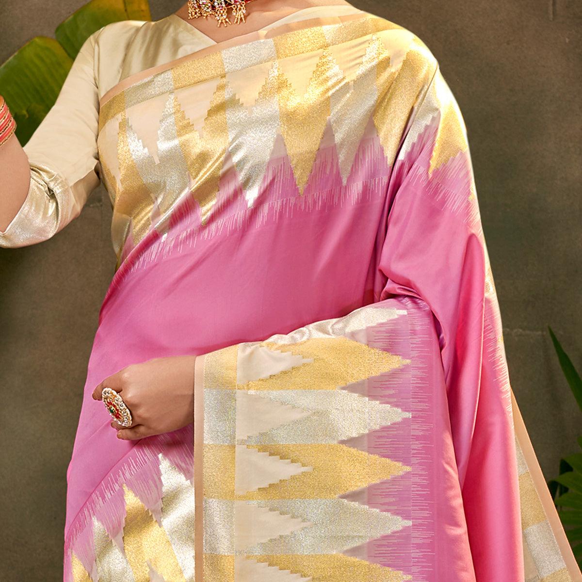 Eye-catching Cream Coloured Festive Wear Woven Silk Saree - Peachmode