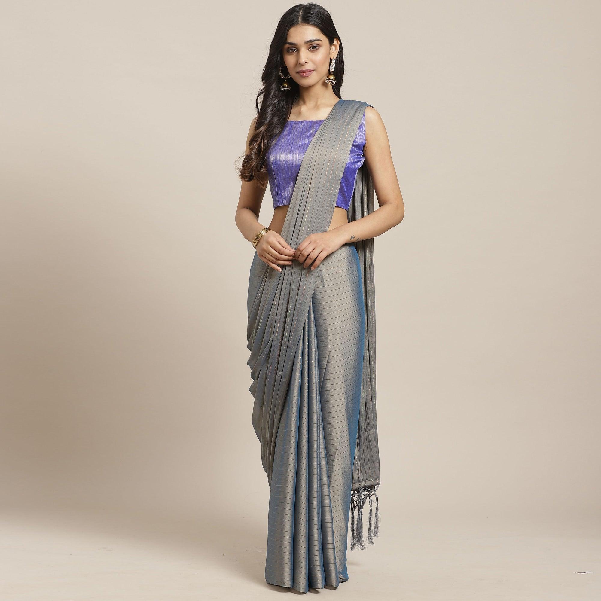 Eye-catching Grey Colored Casual Wear Printed Poly Georgette Saree - Peachmode