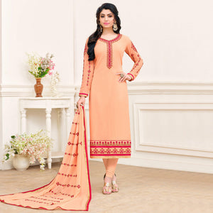 Eye-Catching Light Orange Colored Partywear Embroidered Georgette Suit - Peachmode