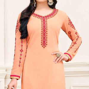 Eye-Catching Light Orange Colored Partywear Embroidered Georgette Suit - Peachmode