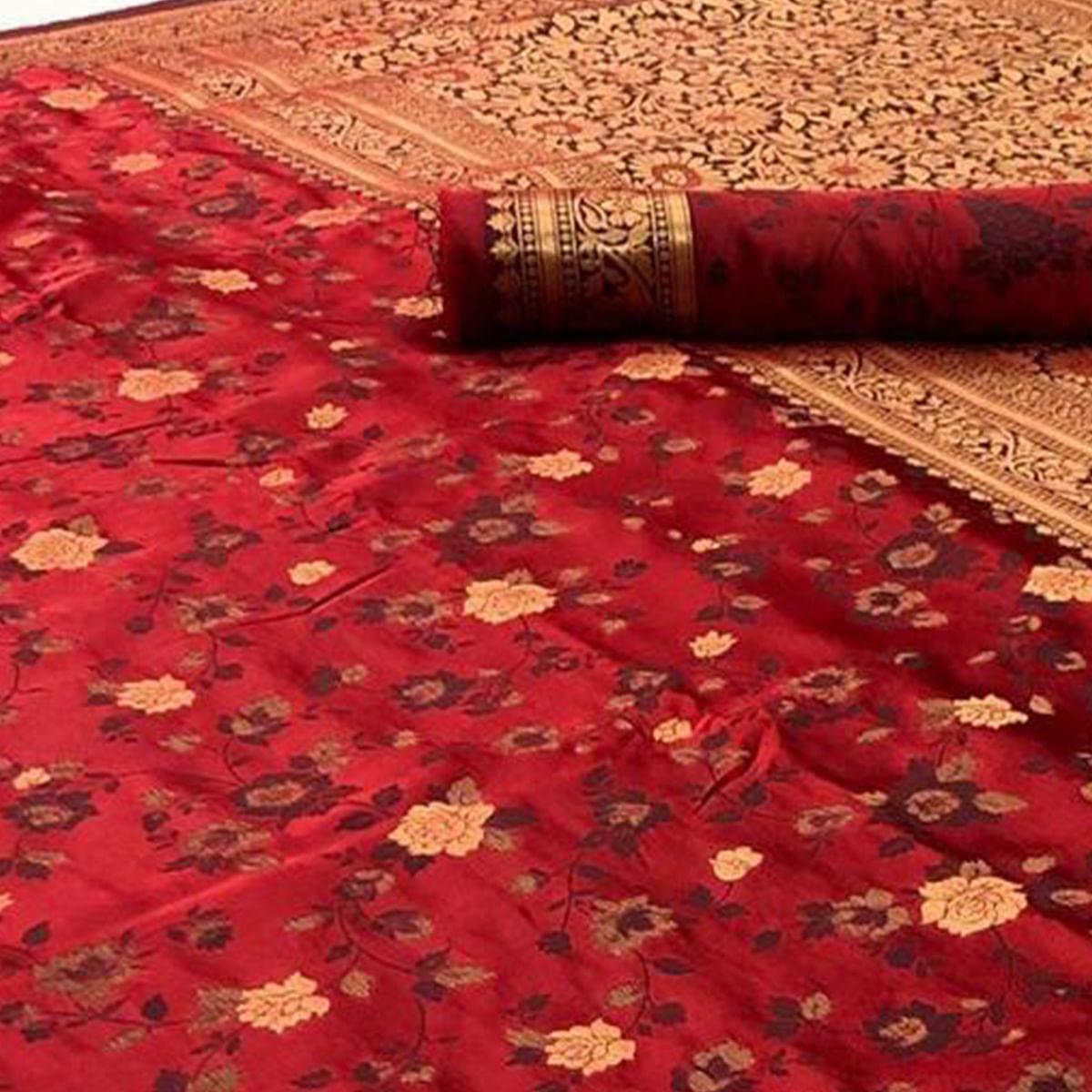 Eye-catching Maroon Coloured Partywear Printed Silk Saree - Peachmode