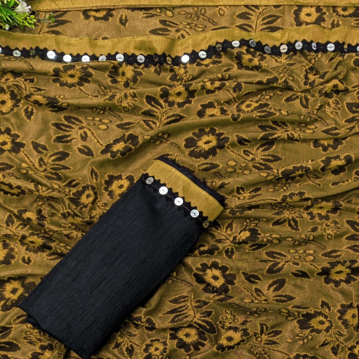 Eye-catching Mustard Colored Festive Wear Floral Woven Art Silk Saree - Peachmode