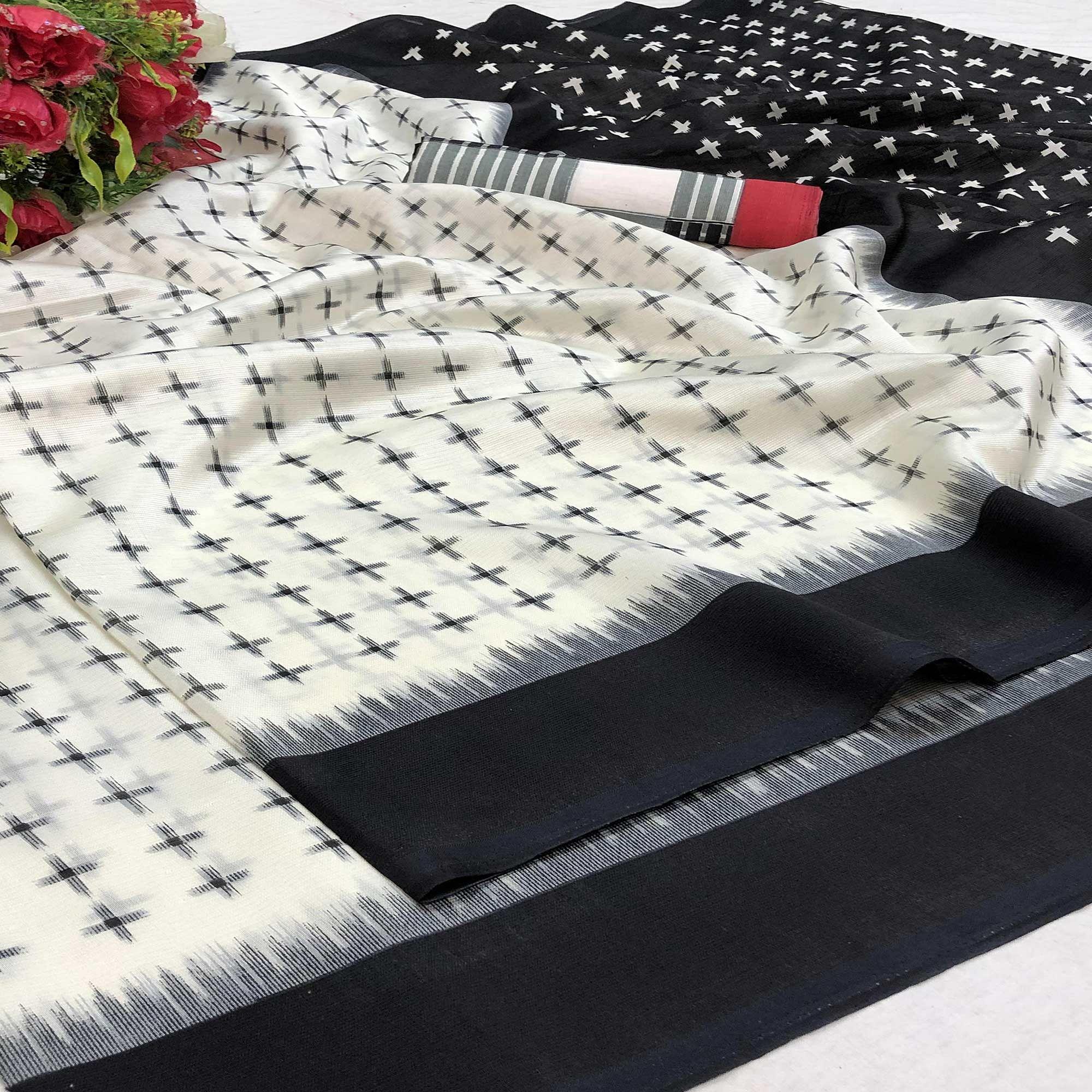 Eye-catching Offwhite Colored Casual Wear Printed Silk Saree - Peachmode