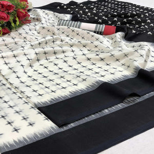 Eye-catching Offwhite Colored Casual Wear Printed Silk Saree - Peachmode