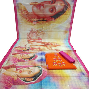 Eye-Catching Orange Colored Casual Embroidered Cotton Suit - Peachmode