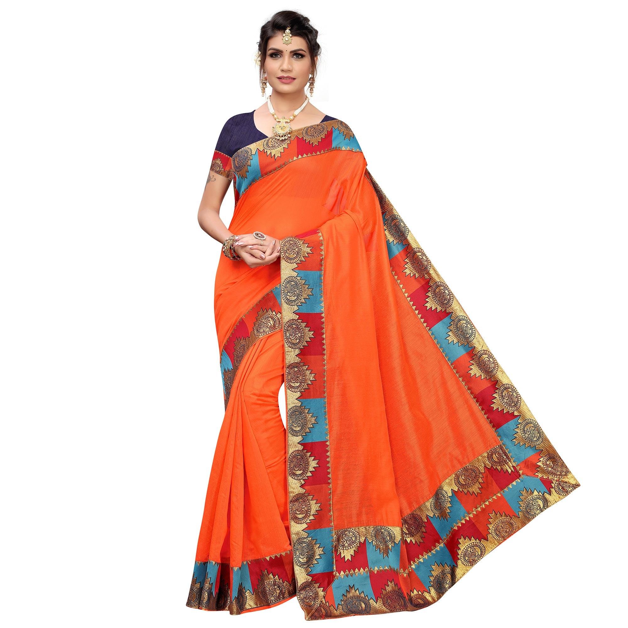 Eye-catching Orange Colored Festive Wear Chanderi Silk Saree - Peachmode