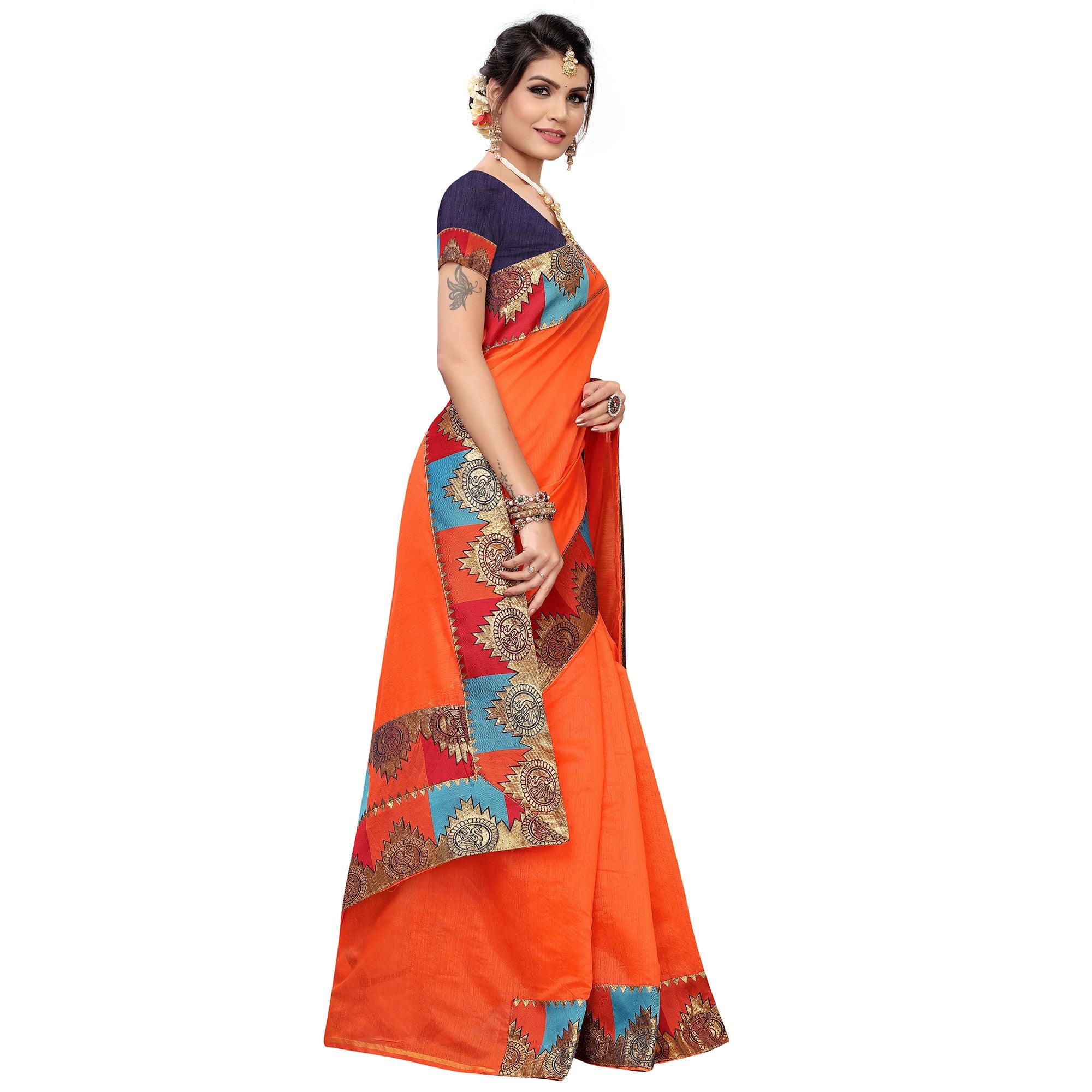 Eye-catching Orange Colored Festive Wear Chanderi Silk Saree - Peachmode