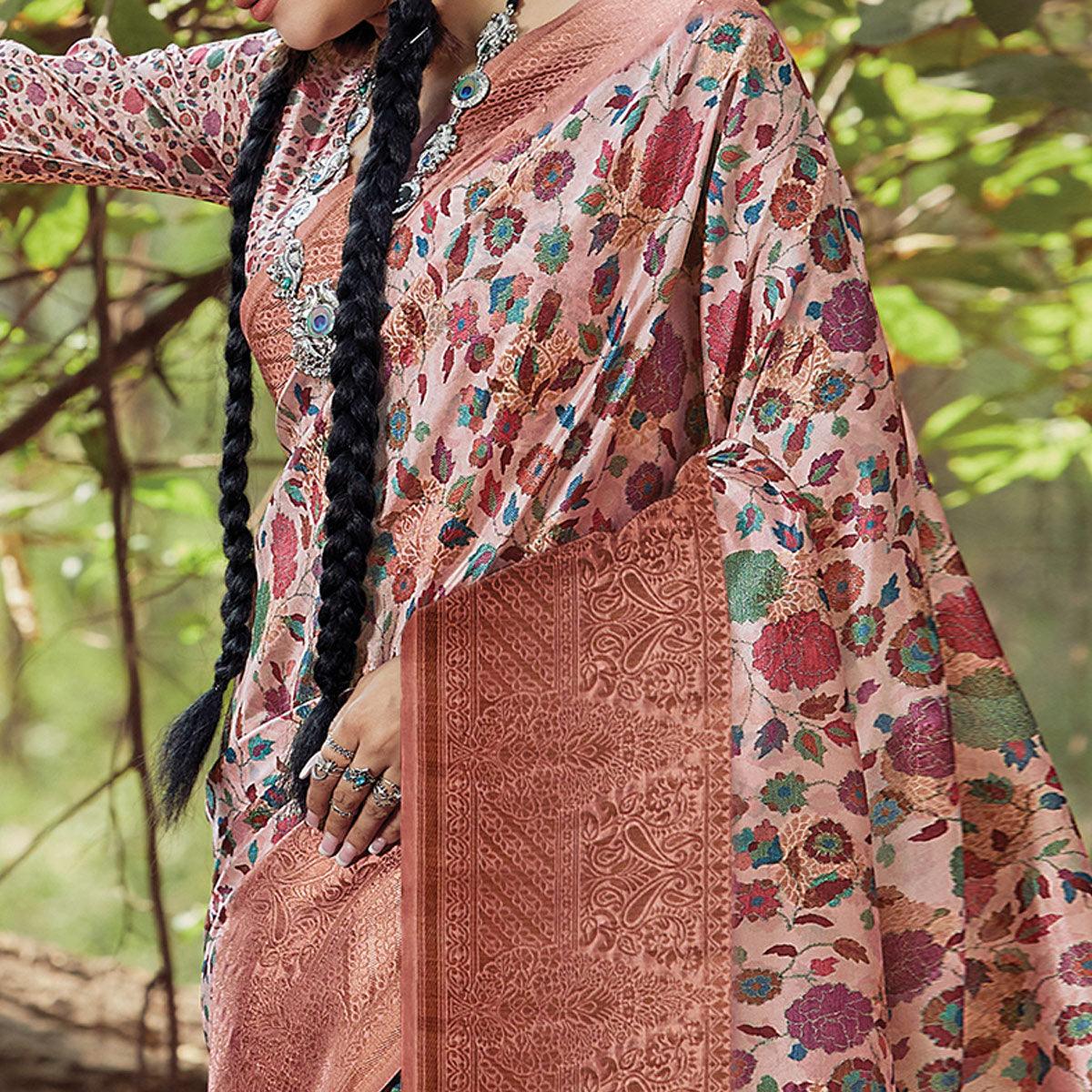 Eye-catching Peach Colored Festive Wear Digital Printed Silk Saree - Peachmode
