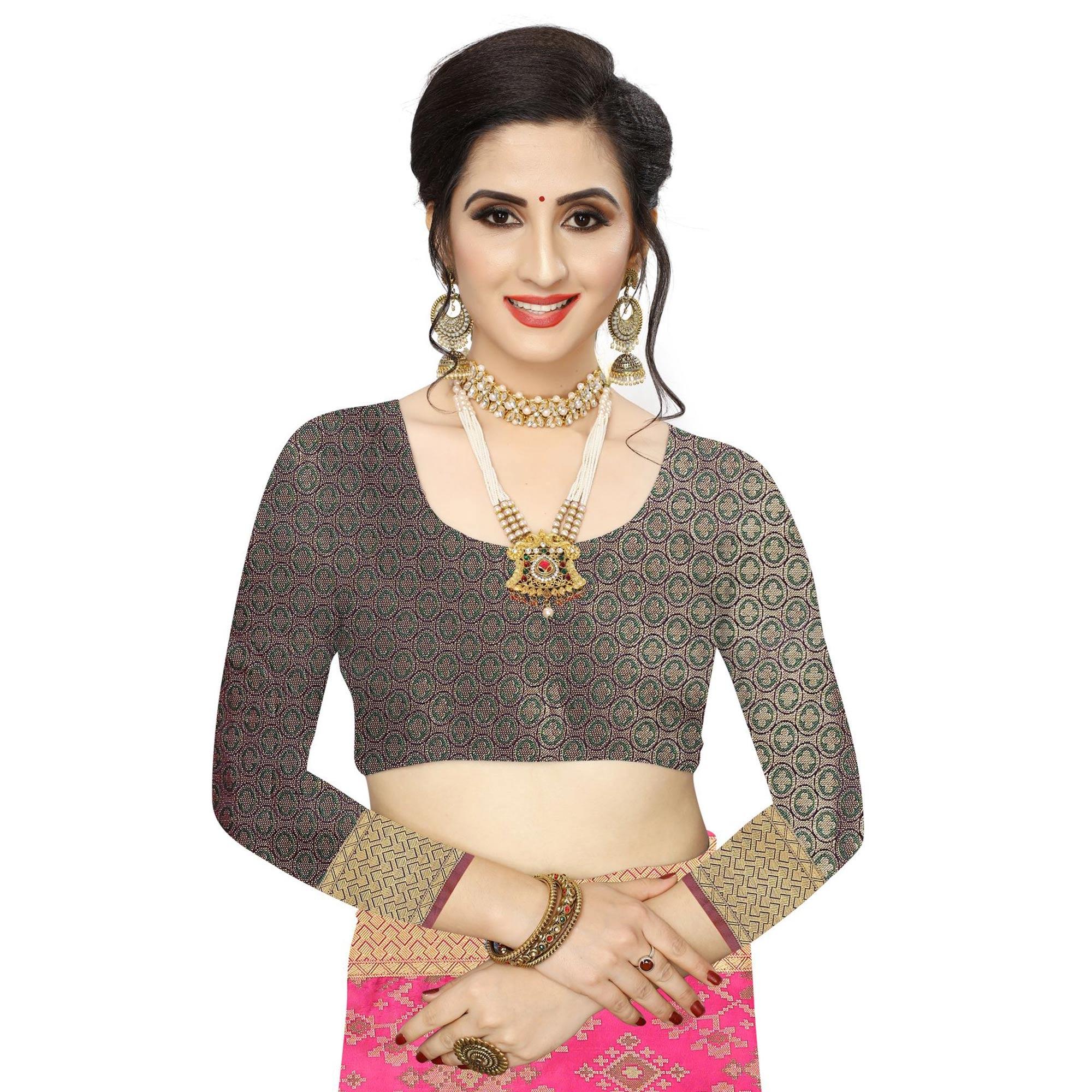 Eye-catching Pink Colored Festive Wear Woven Kanjivaram Silk Saree - Peachmode