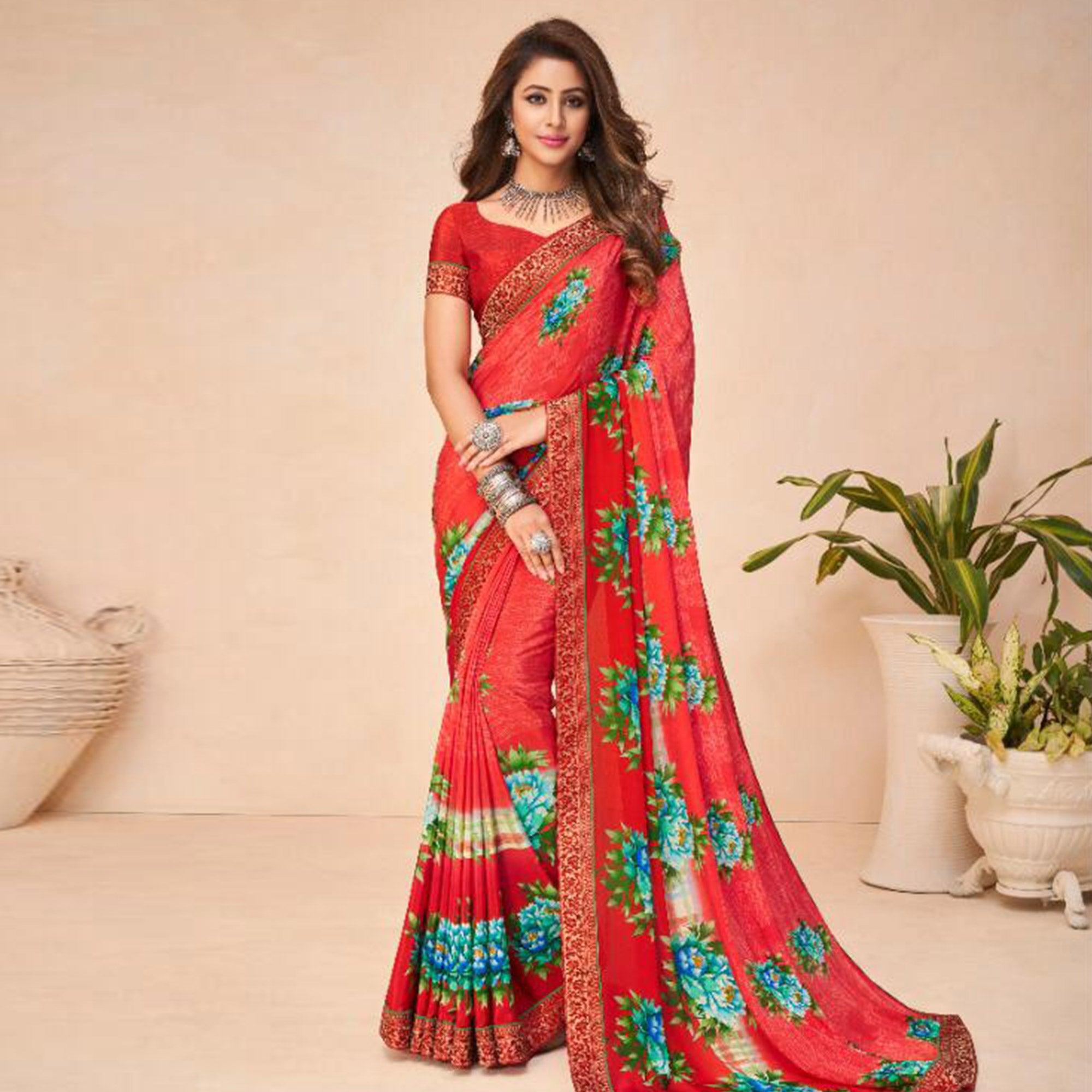 Eye-catching Pink Coloured Casual Wear Printed Crepe Saree - Peachmode