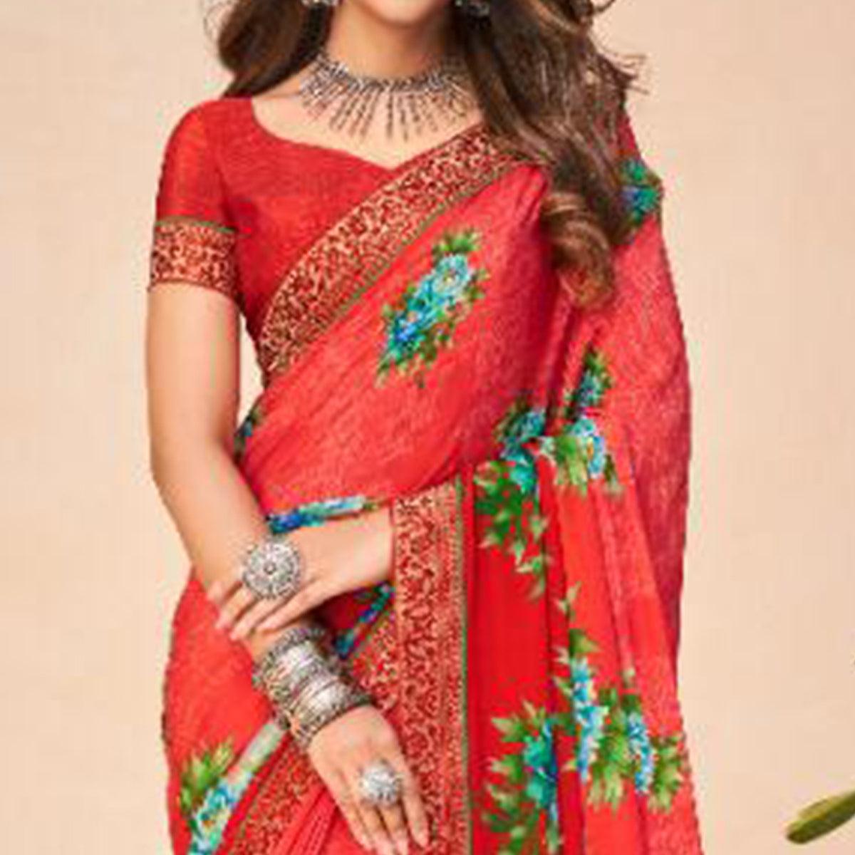 Eye-catching Pink Coloured Casual Wear Printed Crepe Saree - Peachmode
