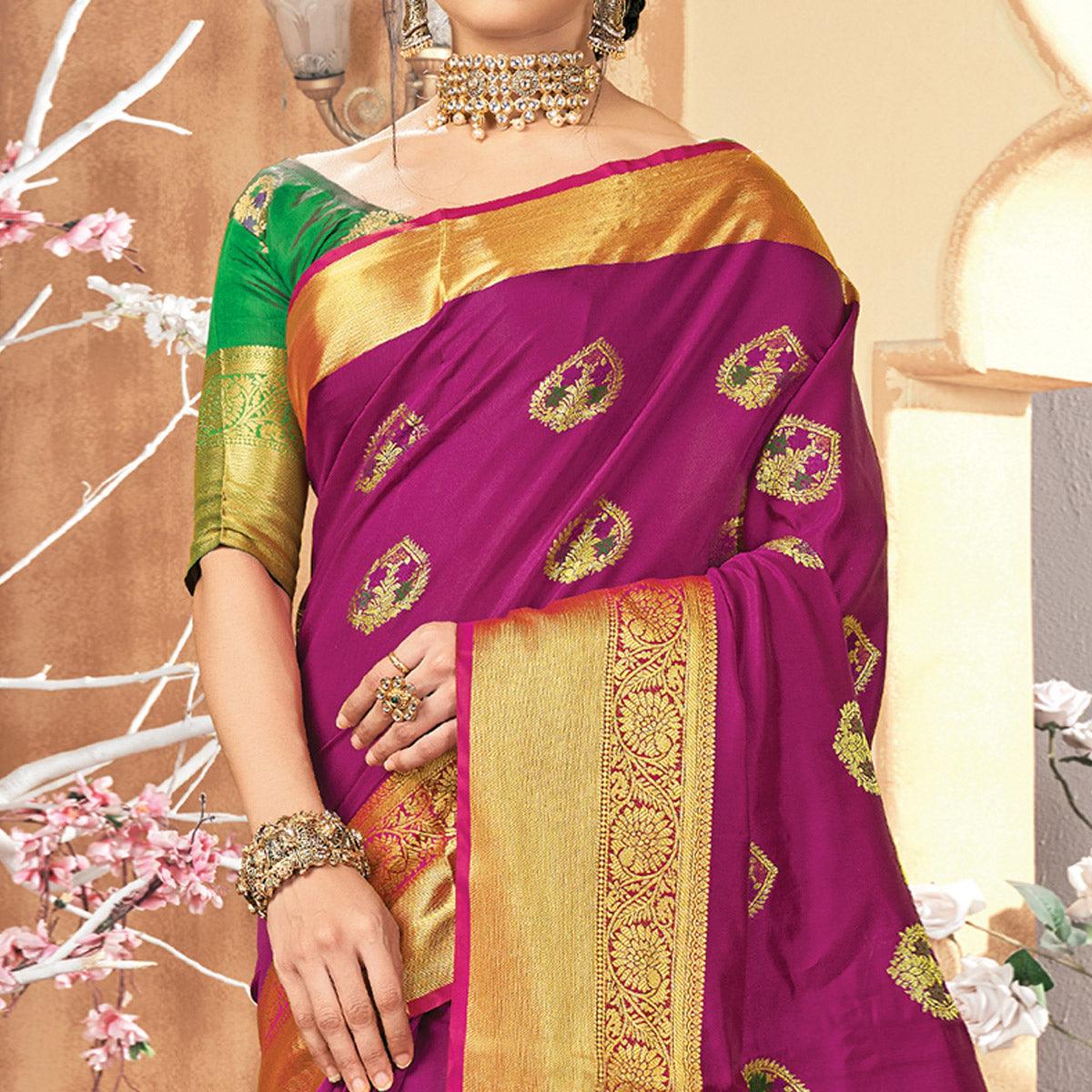 Eye-catching Purple Colored Festive Wear Woven Silk Saree - Peachmode