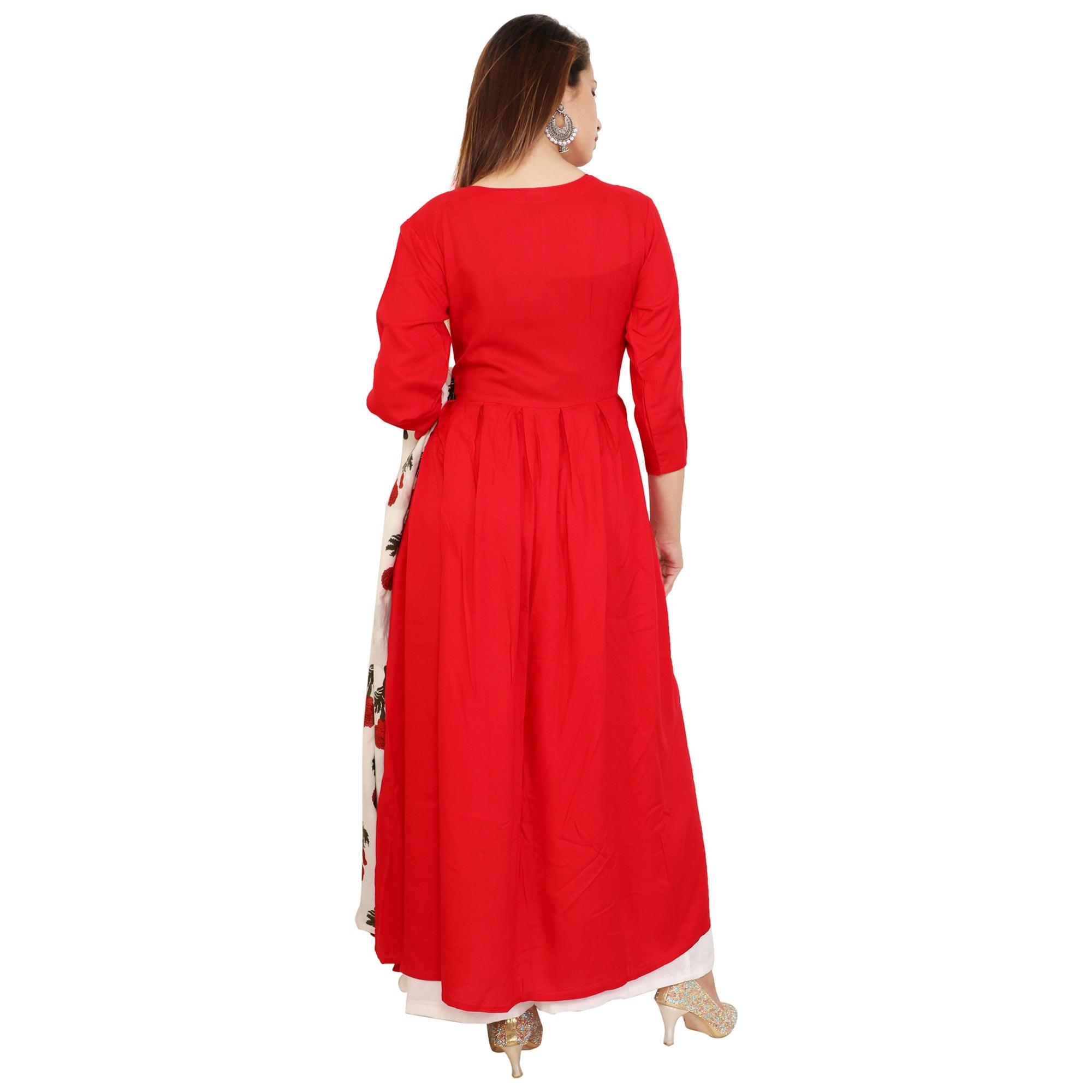 Eye-catching Red Colored Casual Wear Viscose Kurti With Dupatta - Peachmode