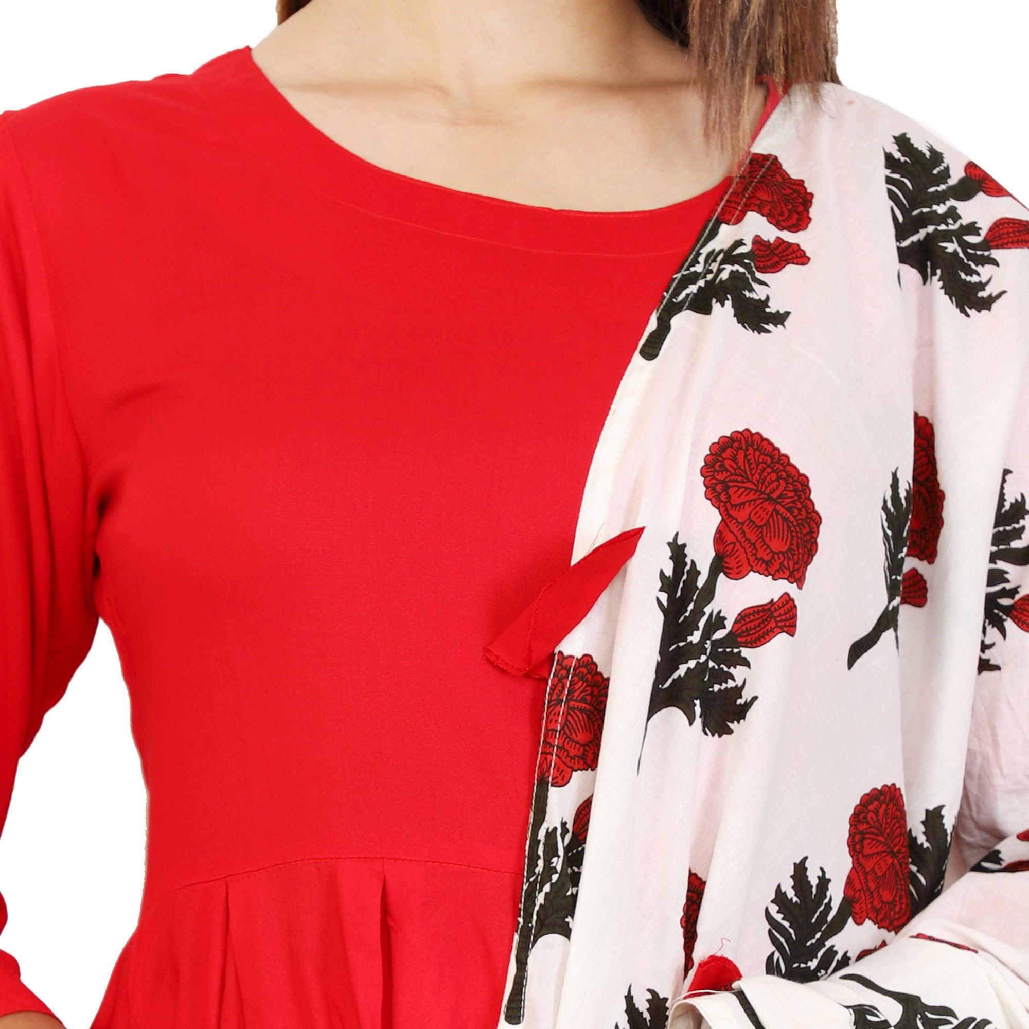 Eye-catching Red Colored Casual Wear Viscose Kurti With Dupatta - Peachmode
