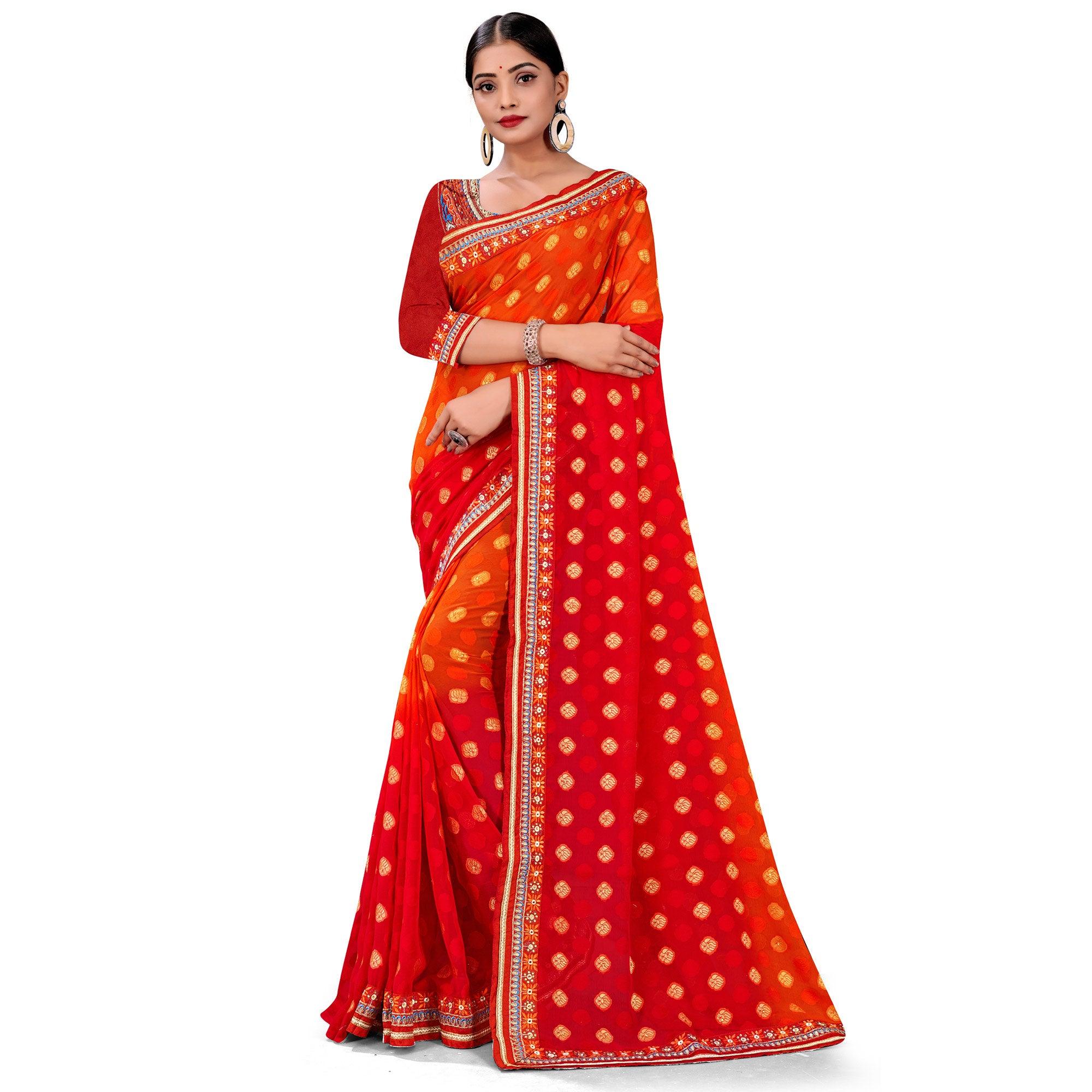 Eye-catching Red Colored Party Wear Georgette Saree - Peachmode