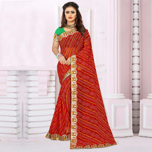 Eye-catching Red Coloured Casual Wear Printed Georgette Saree - Peachmode