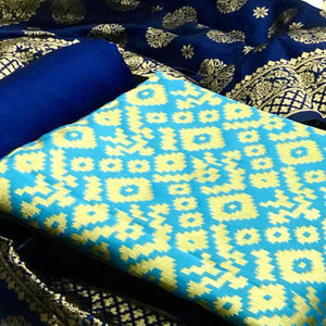 Eye-catching Sea Green Colored Casual Wear Banarasi Silk Dress Material - Peachmode