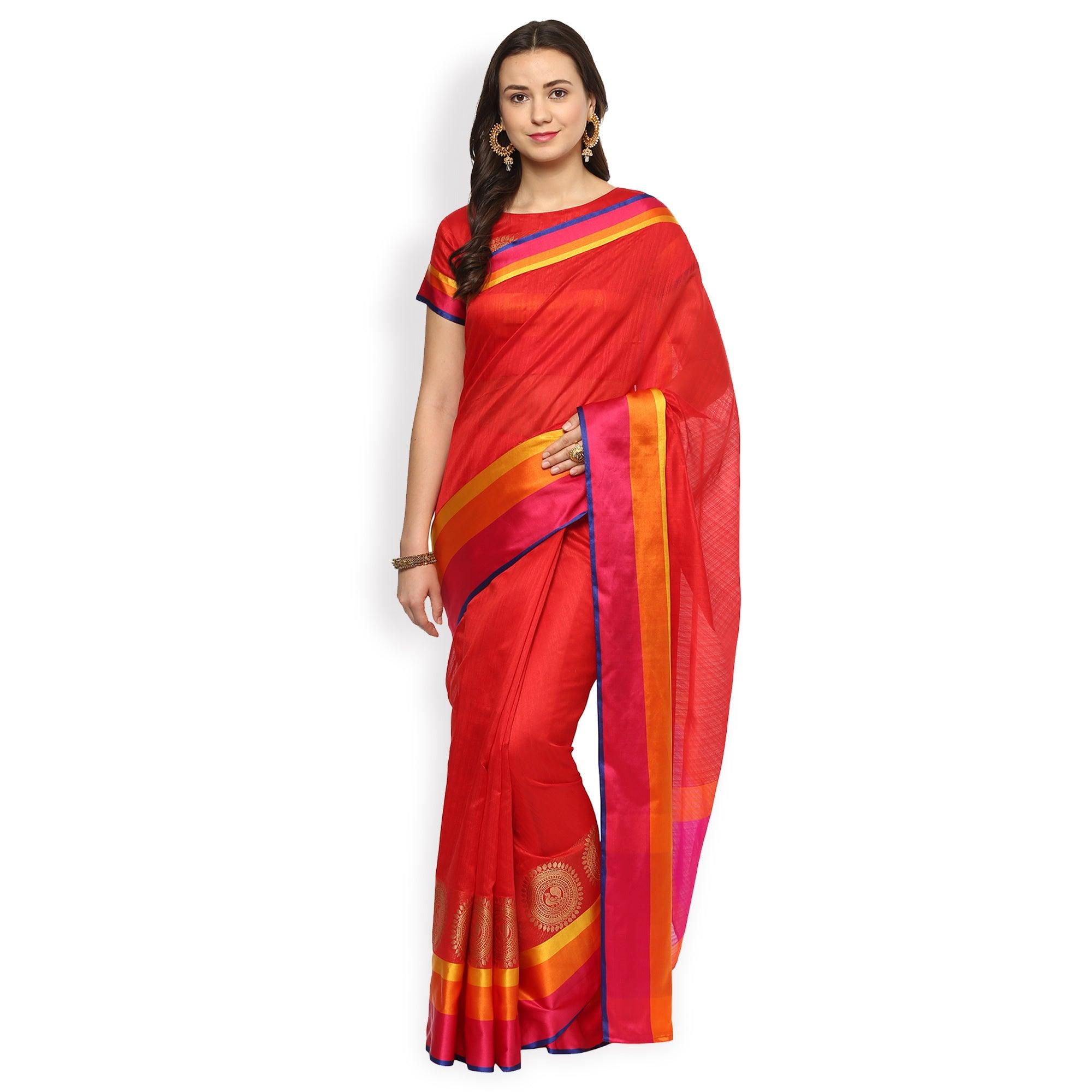 Eye-catchy Red Colored Festive Wear Cotton Silk Saree - Peachmode