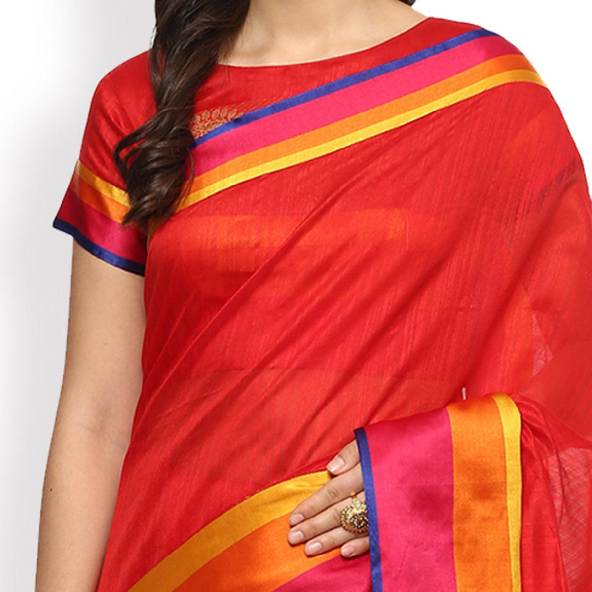 Eye-catchy Red Colored Festive Wear Cotton Silk Saree - Peachmode