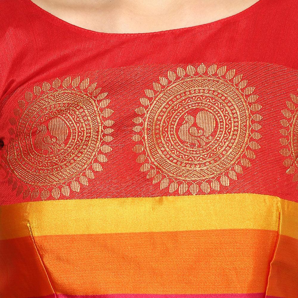 Eye-catchy Red Colored Festive Wear Cotton Silk Saree - Peachmode